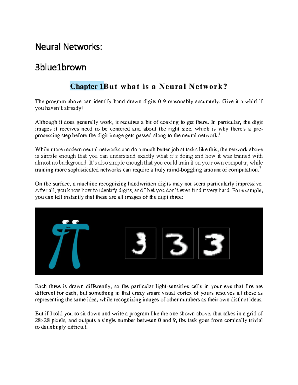 3blue1brown Neural Networks: Chapter 1 Overview and Structure - Studocu