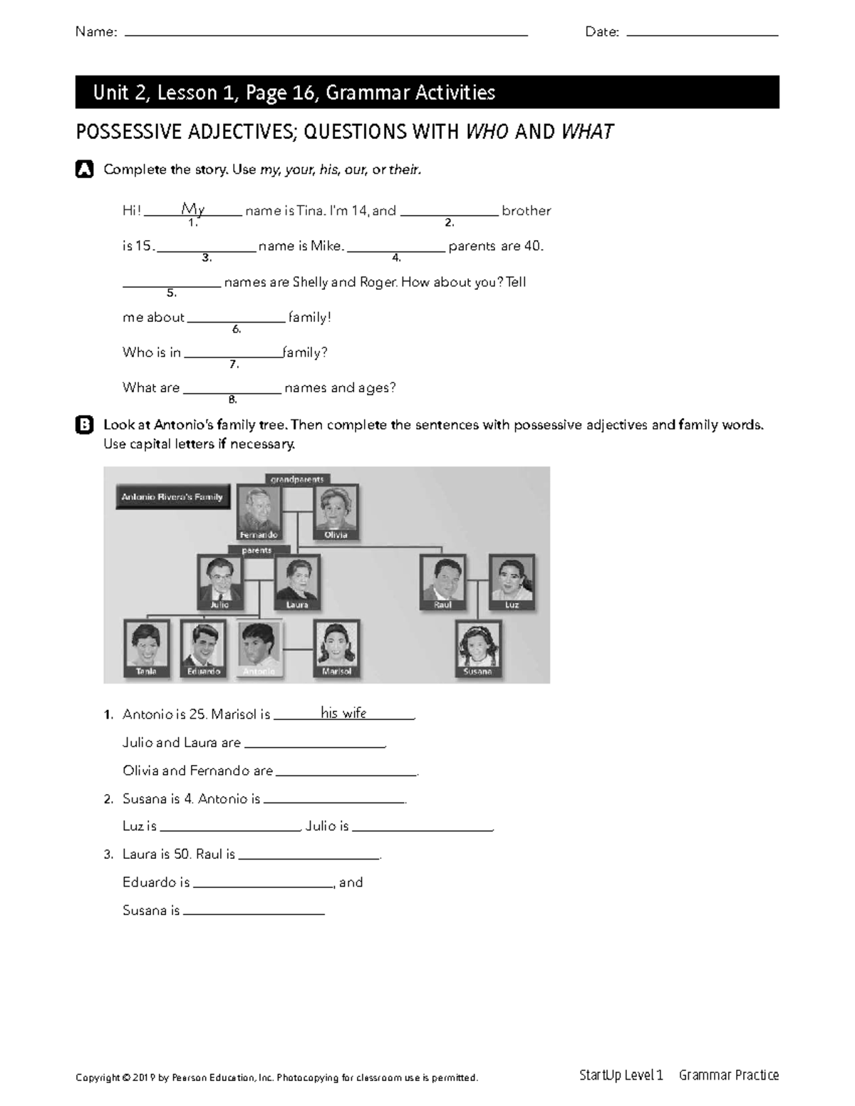 StartUp Level 1 Grammar Practice: Unit 2, Lesson 1 & 3 Activities - Studocu