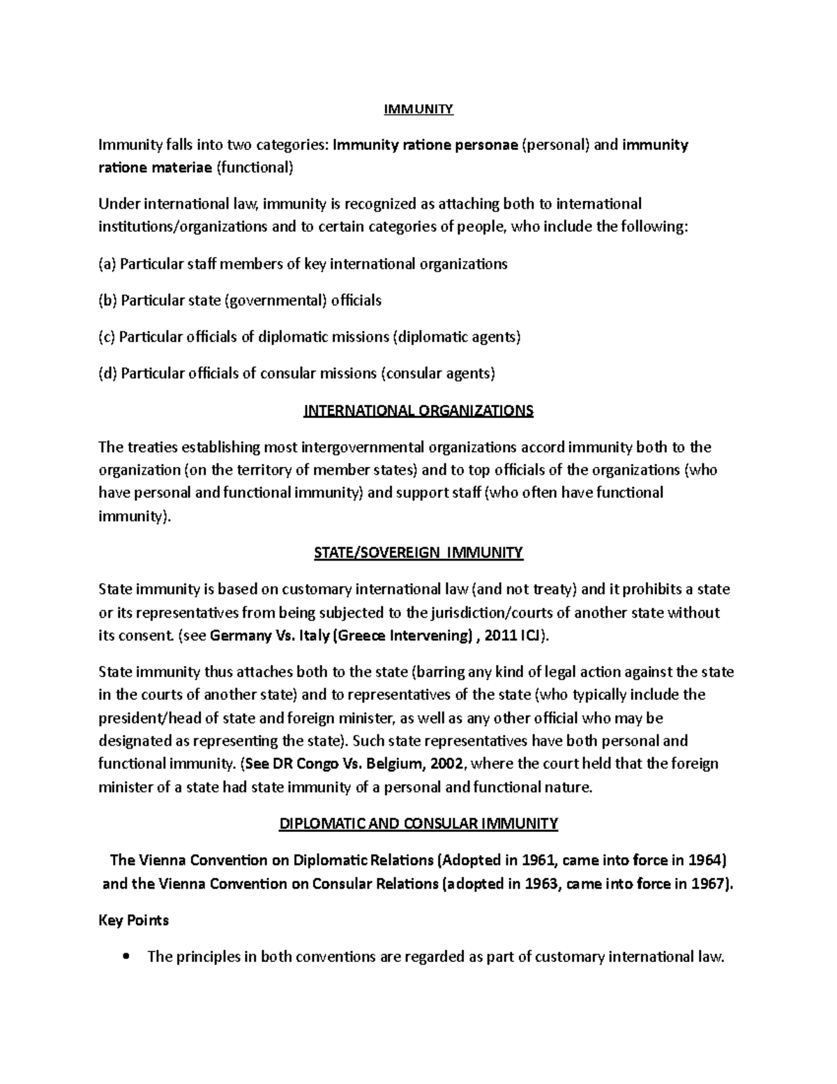 VCDR Summary: Understanding Immunity in International Law - Studocu
