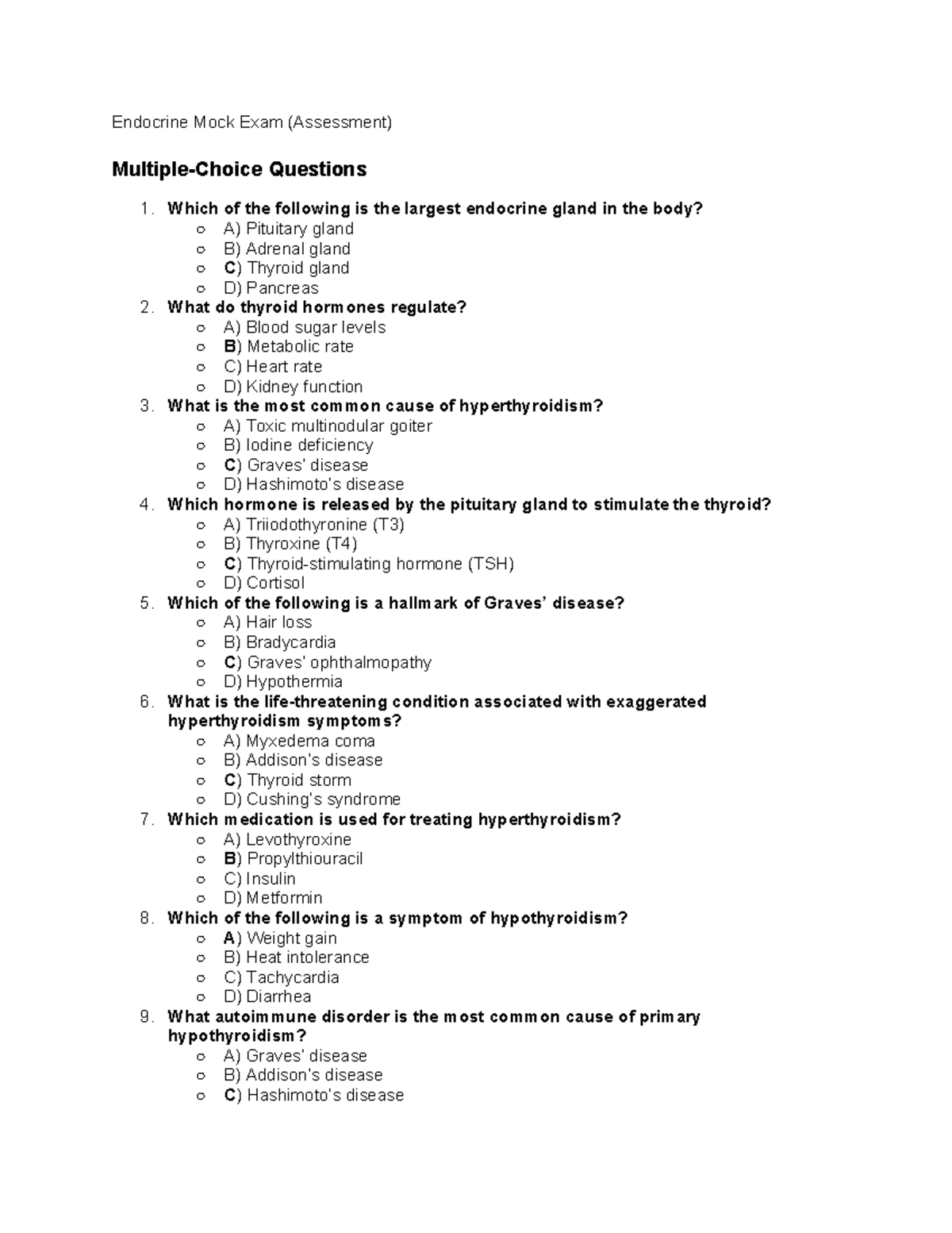Endocrine Mock Exam (Assessment) Questions & Answers - Studocu