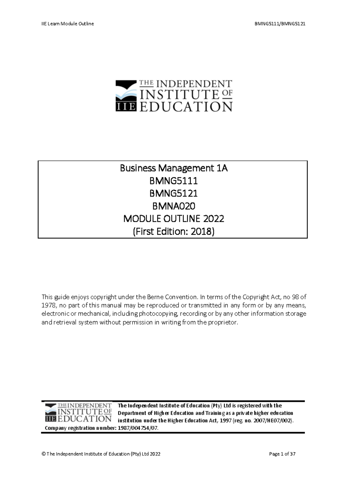 BMNG5121 Module Outline: Key Concepts in Business Management - Studocu