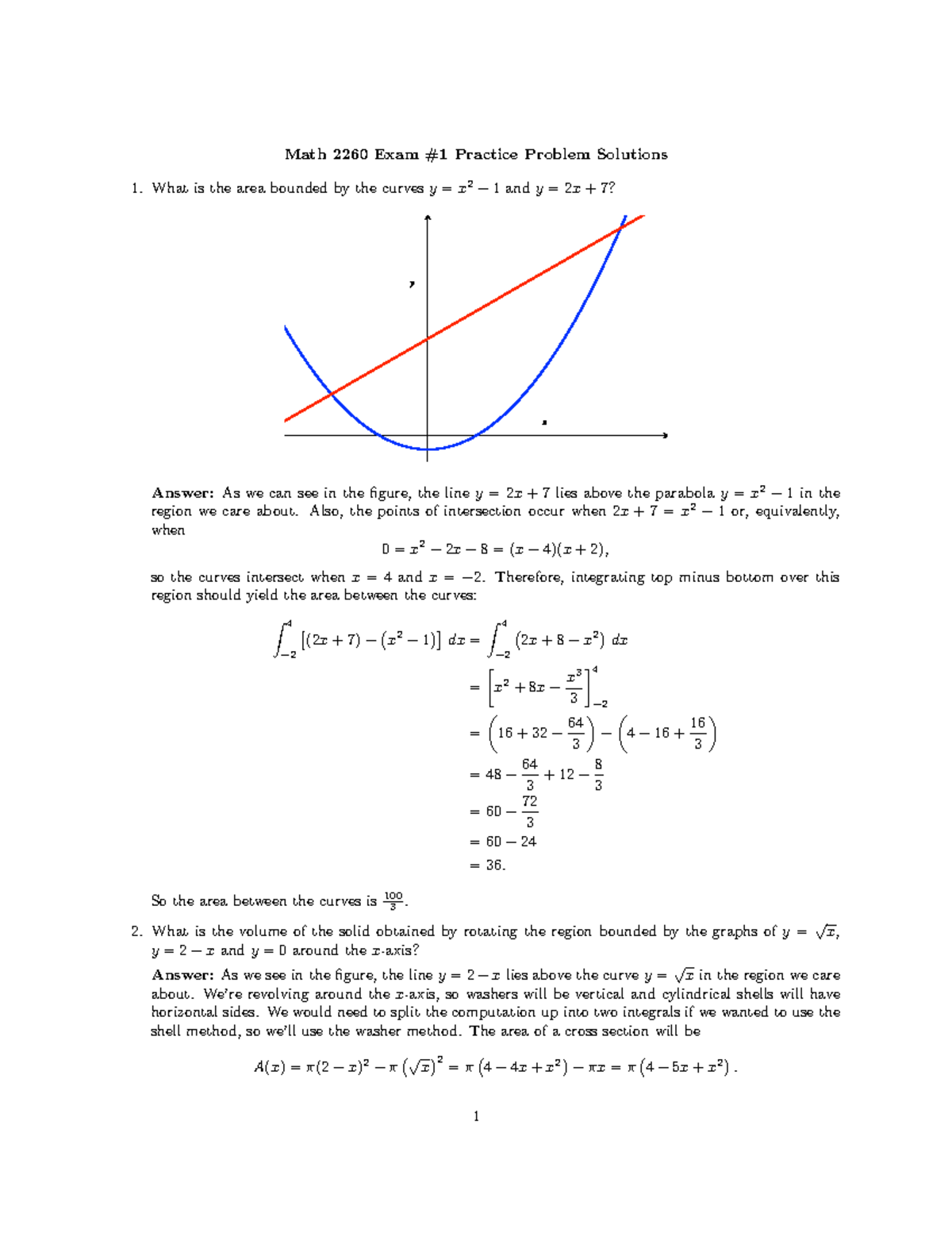 Math 2260 Exam #1 Practice Problems and Solutions - Studocu