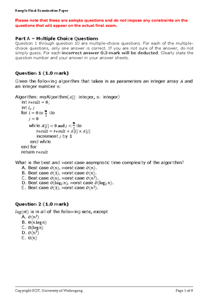 Sample Exam Paper and answer - Sample Exam paper Work out the detailed ...