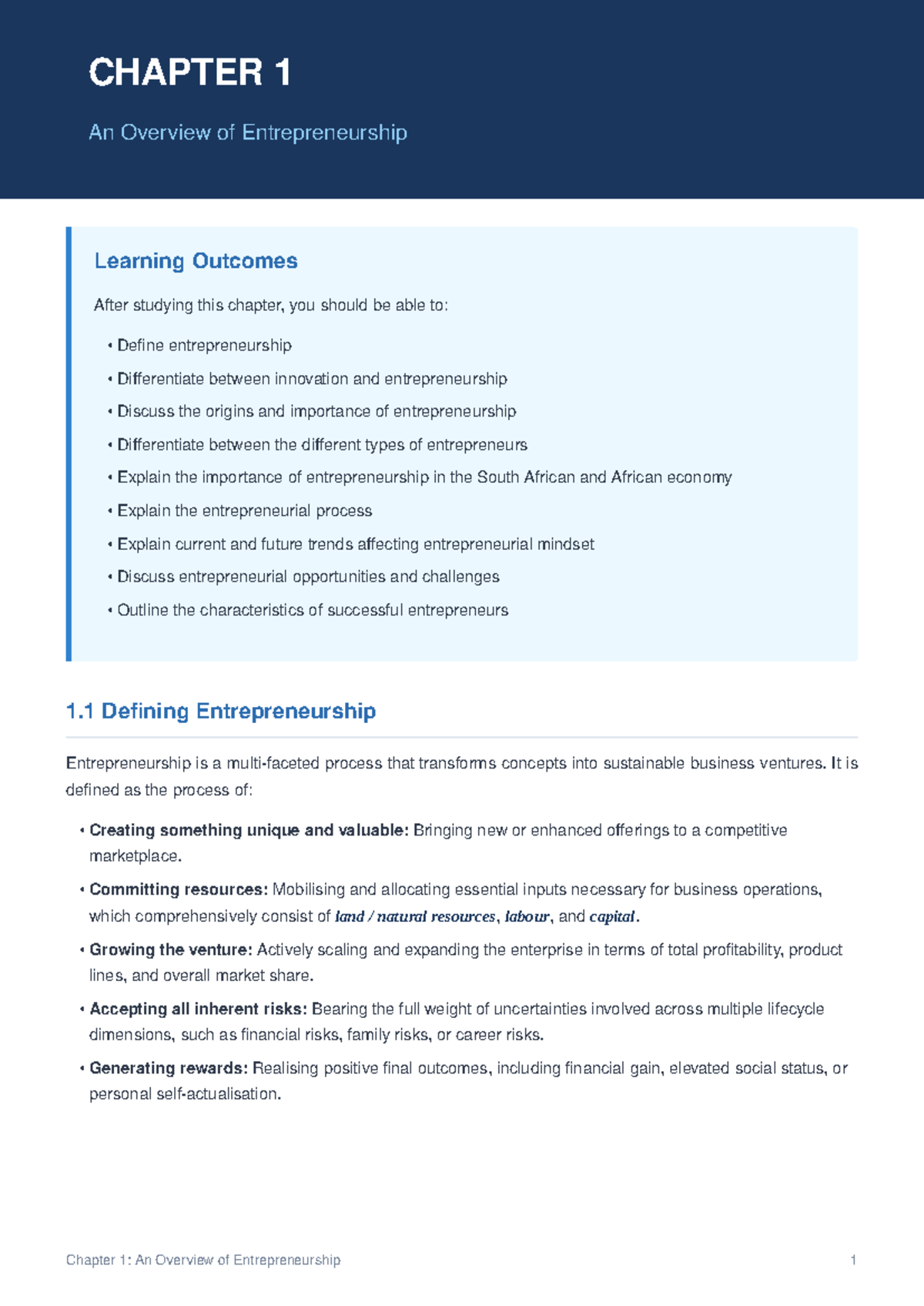 CHAPTER 1: Overview of Entrepreneurship and Its Key Concepts - Studocu