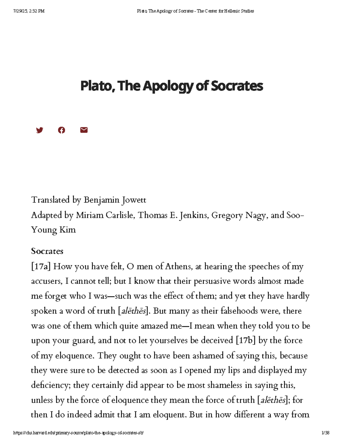 Plato's Apology of Socrates: A Critical Analysis and Defense - Studocu