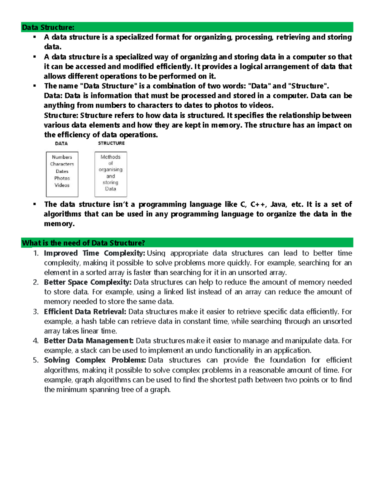 Data Structure: Introduction and Key Concepts for CS 101 - Studocu