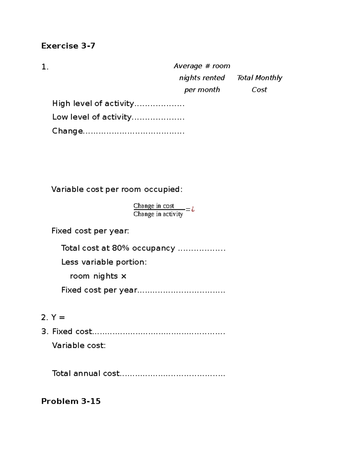 Lecture 2. WS - Class Practice Question Sheet on Cost Analysis - Studocu