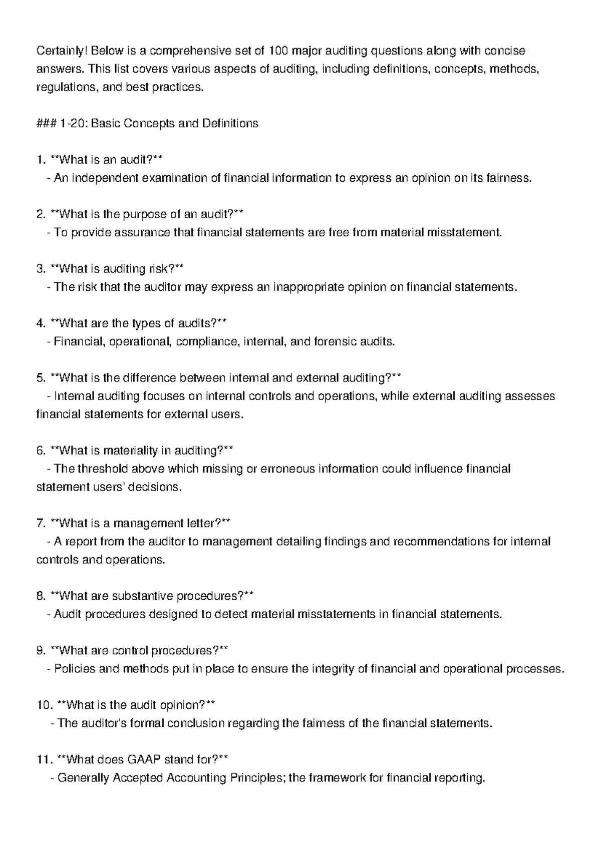 Comprehensive Guide to Auditing: 100 Key Questions & Answers - Studocu