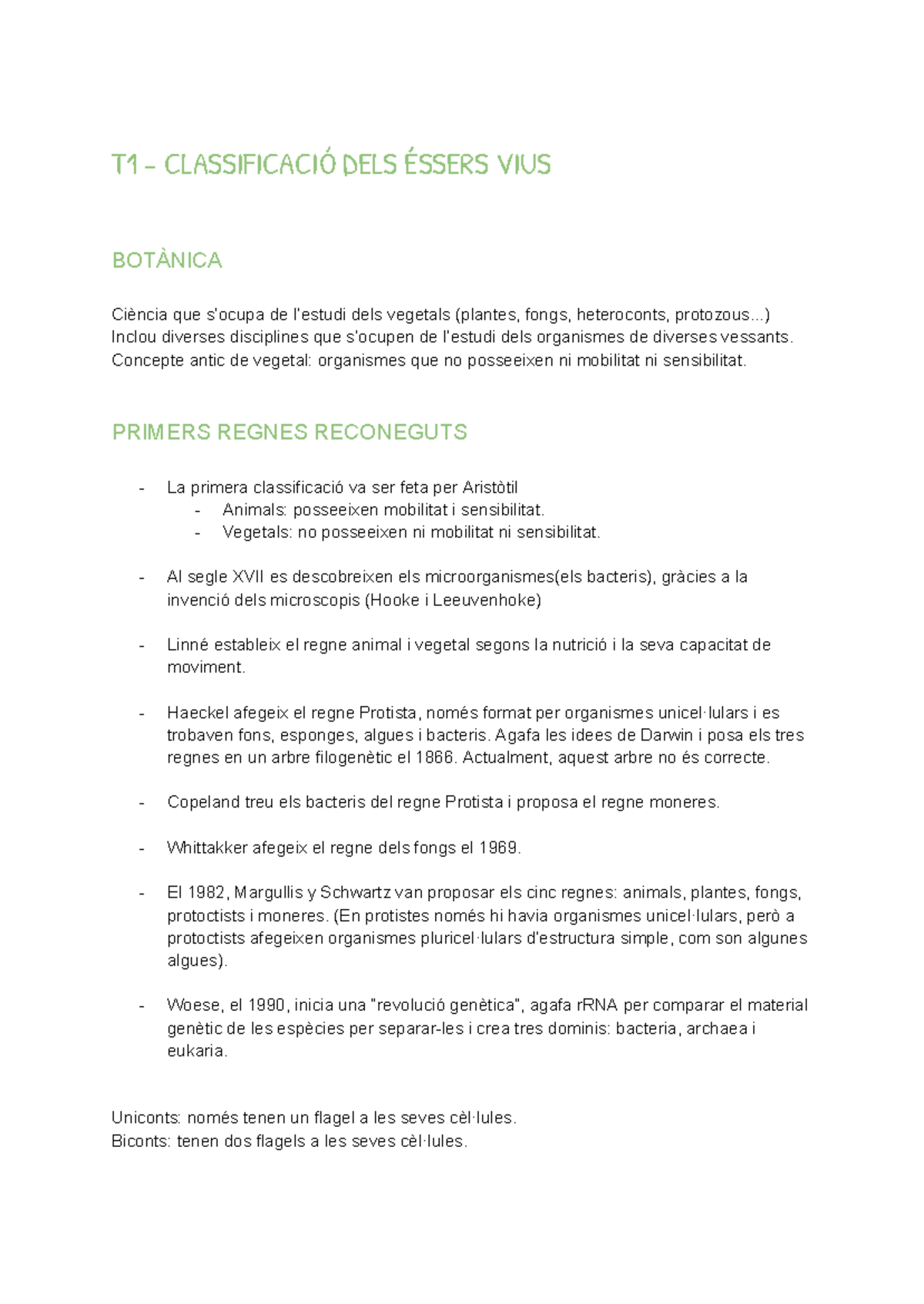 BOTÀNICA 1r PARCIAL: Classificació dels Éssers Vius - Studocu