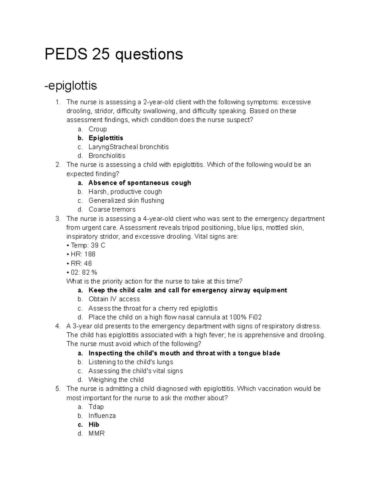 PEDS 25 Final Exam Trends and Key Concepts in Pediatric Nursing - Studocu