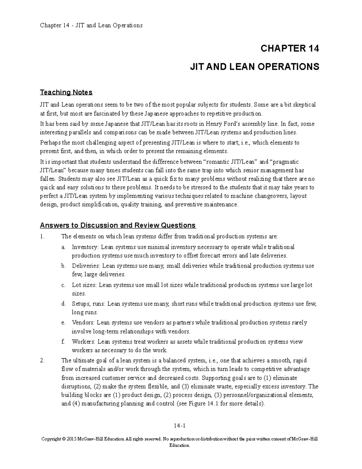 MGT 366 Chapter 14: JIT and Lean Operations Solutions - Studocu