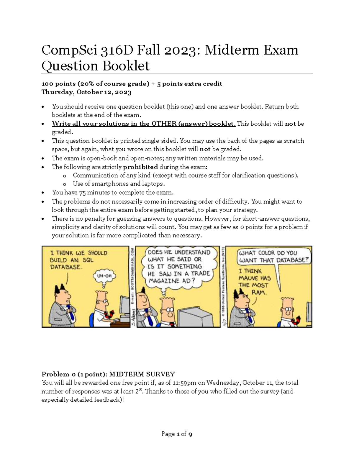 CompSci 316D Fall 2023: Midterm Exam Question Booklet (100 pts) - Studocu