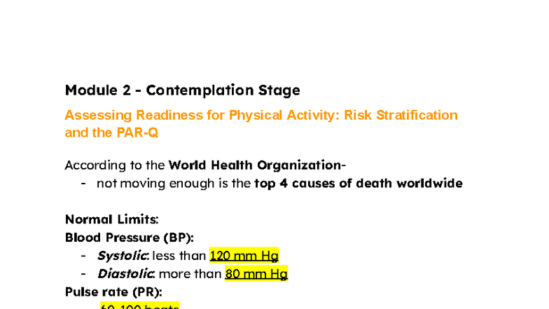 PED 030 - P2 - Module 2 & 3: Assessing Readiness for Physical Activity ...