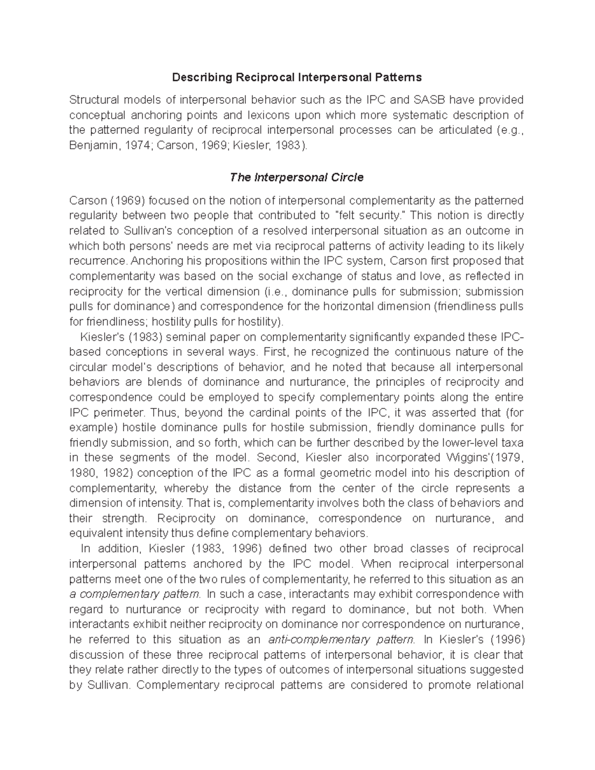 9.2 Interpersonal Theory of Personality - Describing Reciprocal ...