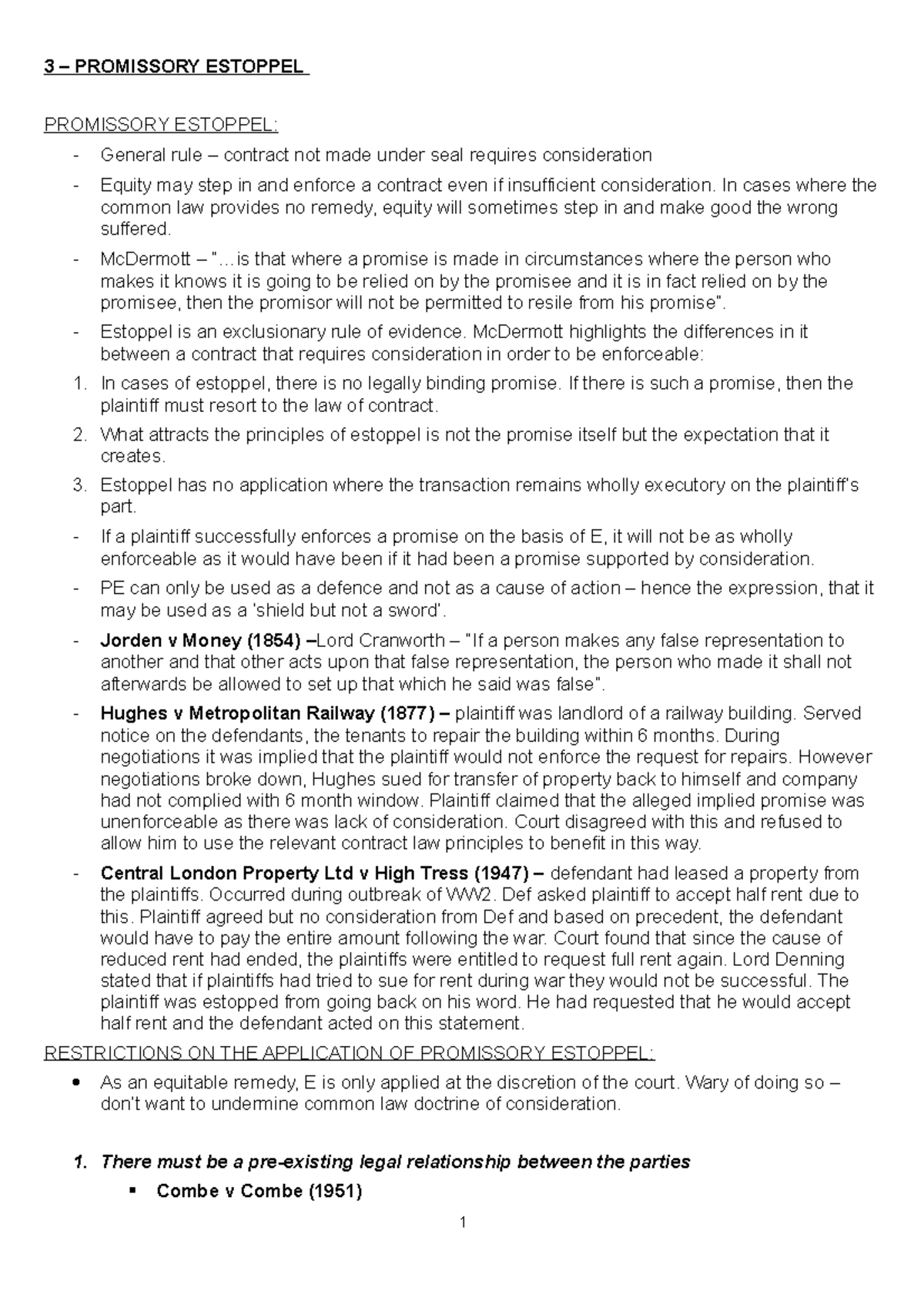 3. Promissory Estoppel Lecture Notes - Comprehensive Overview - Studocu