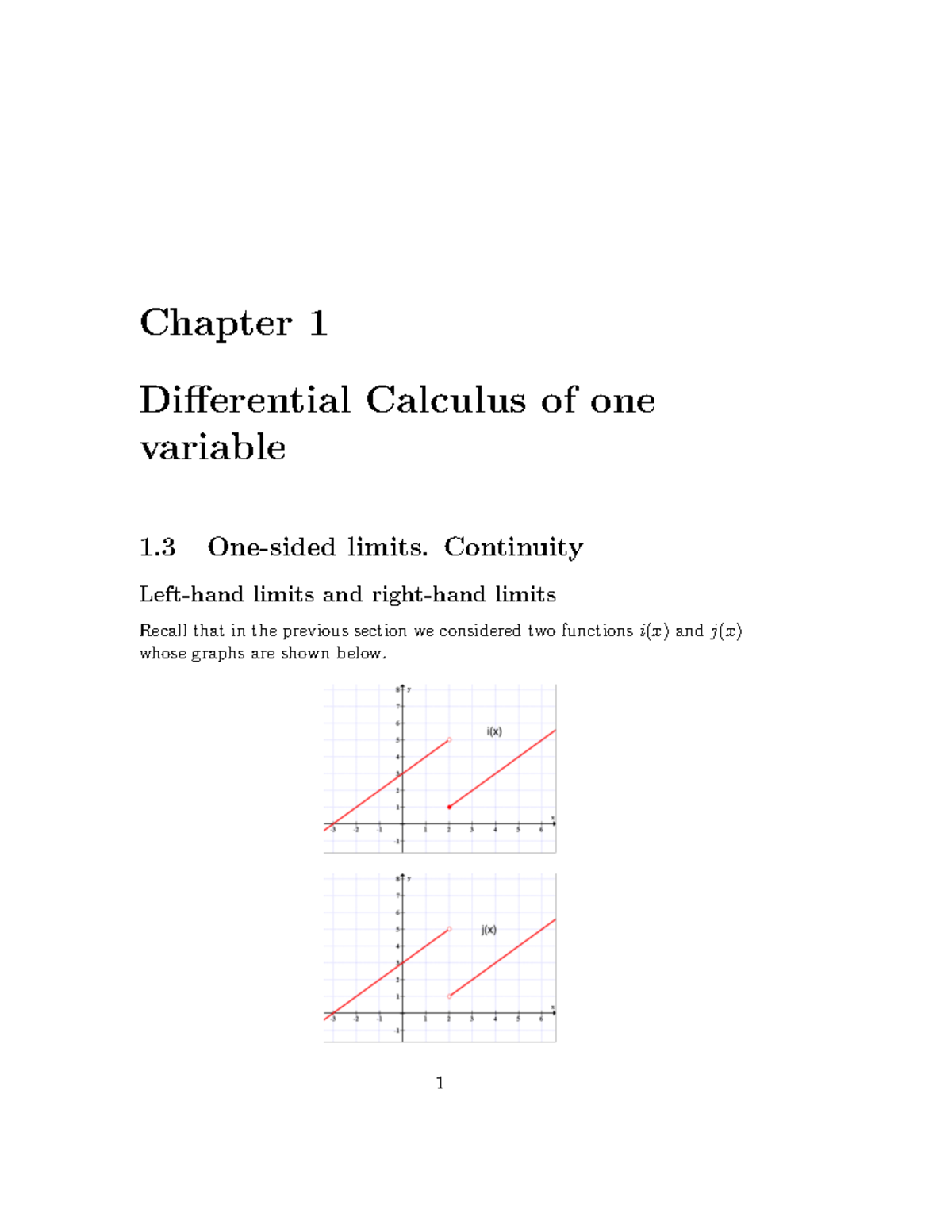One-sided Limits and Continuity in Differential Calculus (Chapter 1 ...