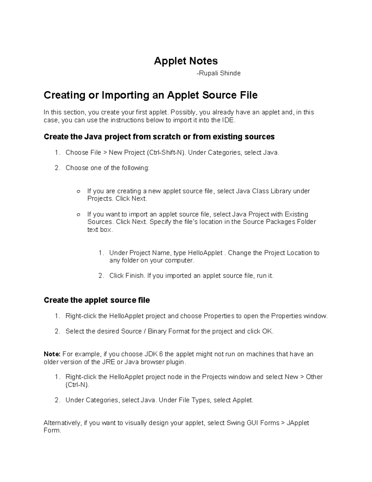 Applet Notes: Creating and Importing Applet Source Files - Studocu