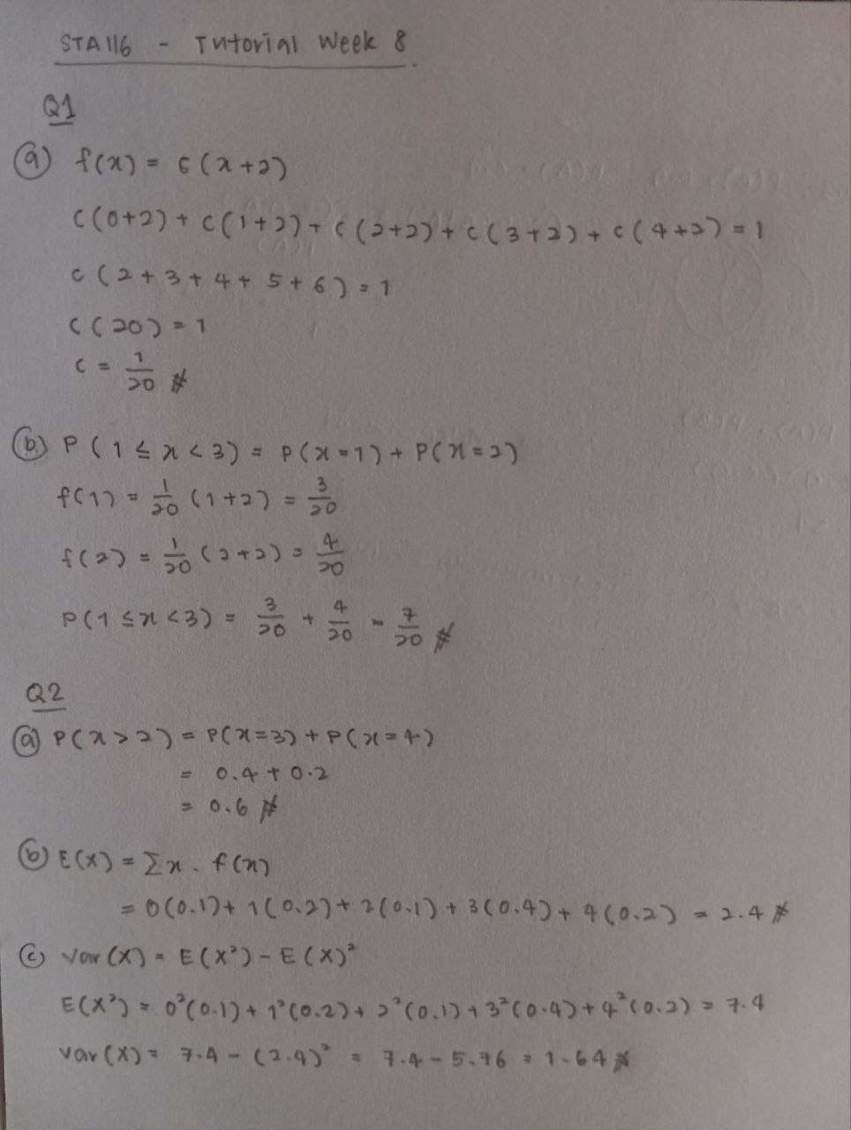 STA116 - Tutorial Week 8 Solutions and Explanations - Studocu