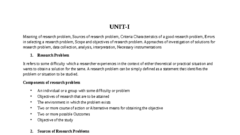 Research Problem Overview - Unit 1: Sources, Criteria, and Approaches ...