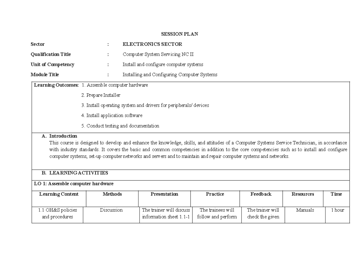SESSION PLAN: Installing & Configuring Computer Systems (CSS NC II ...