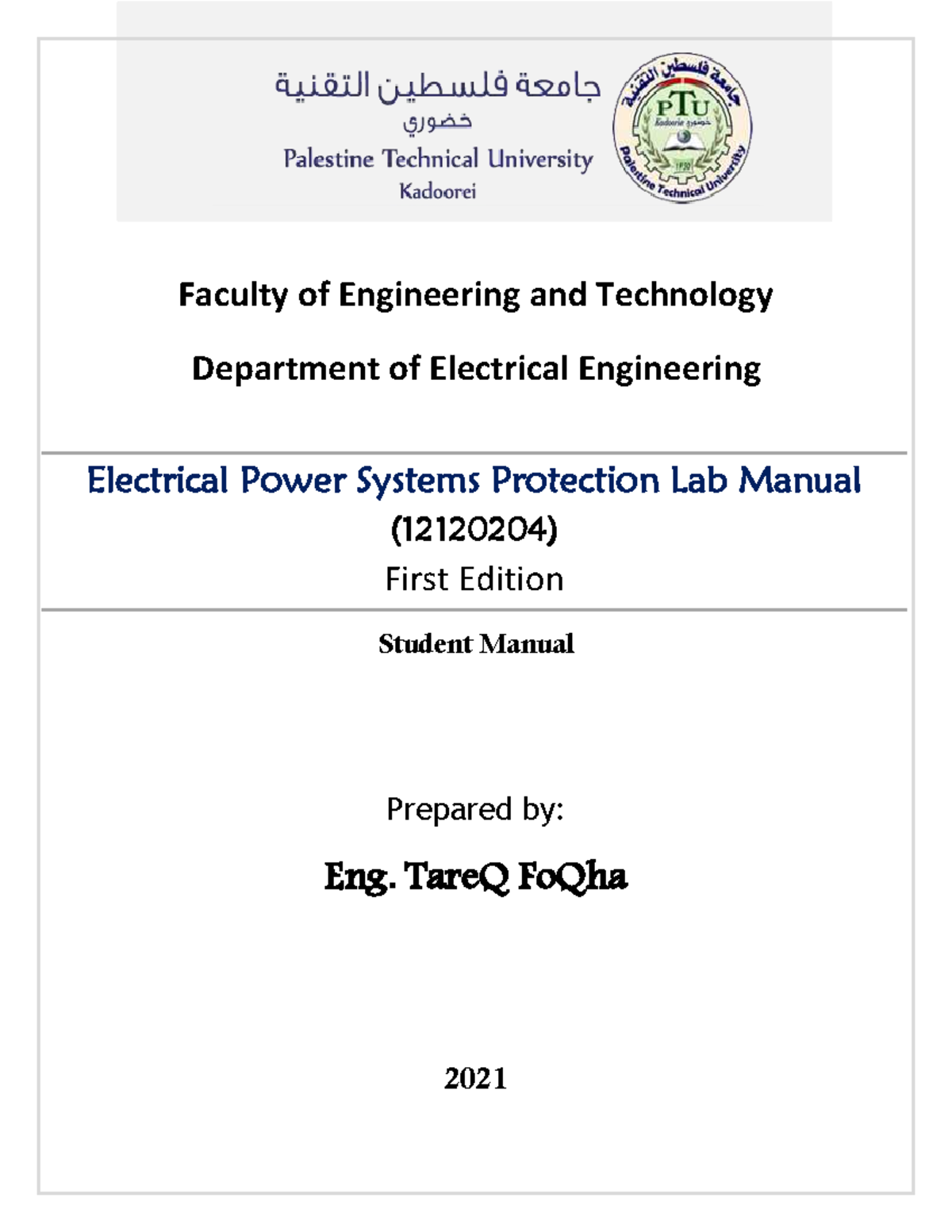 Lab Manual: Electrical Power Systems Protection (12120204) - Studocu