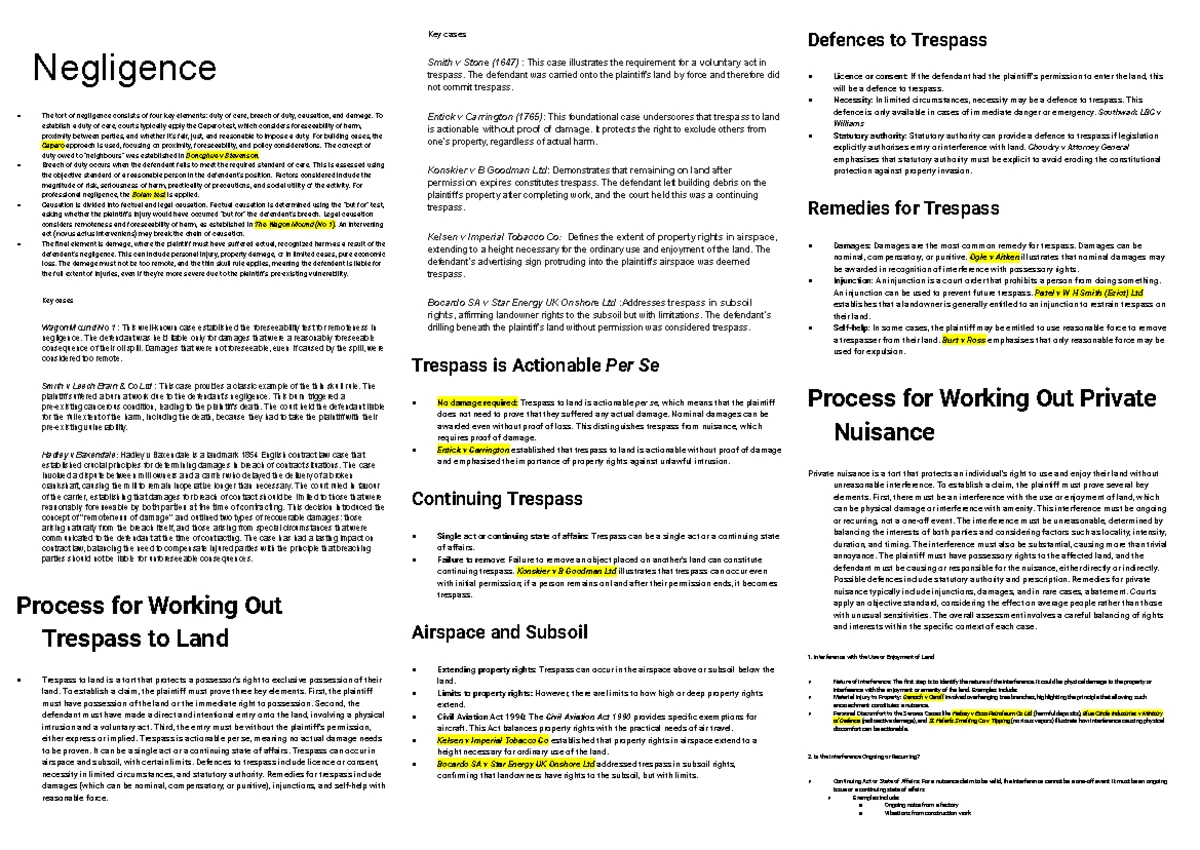 Property Law Exam Notes (PLA 2007) - Key Principles and Cases - Studocu