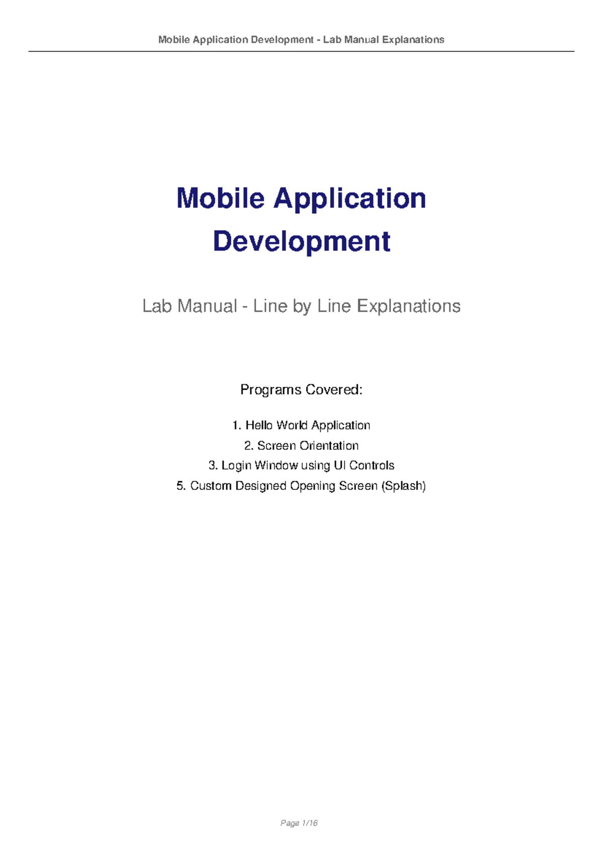 Mobile Application Development Lab Manual (MAD 101) - Studocu