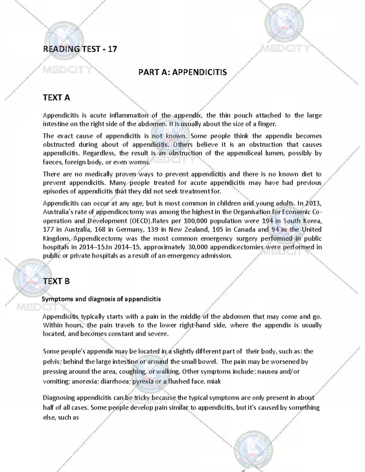 RE 17: Appendicitis Overview and Management Notes - Studocu