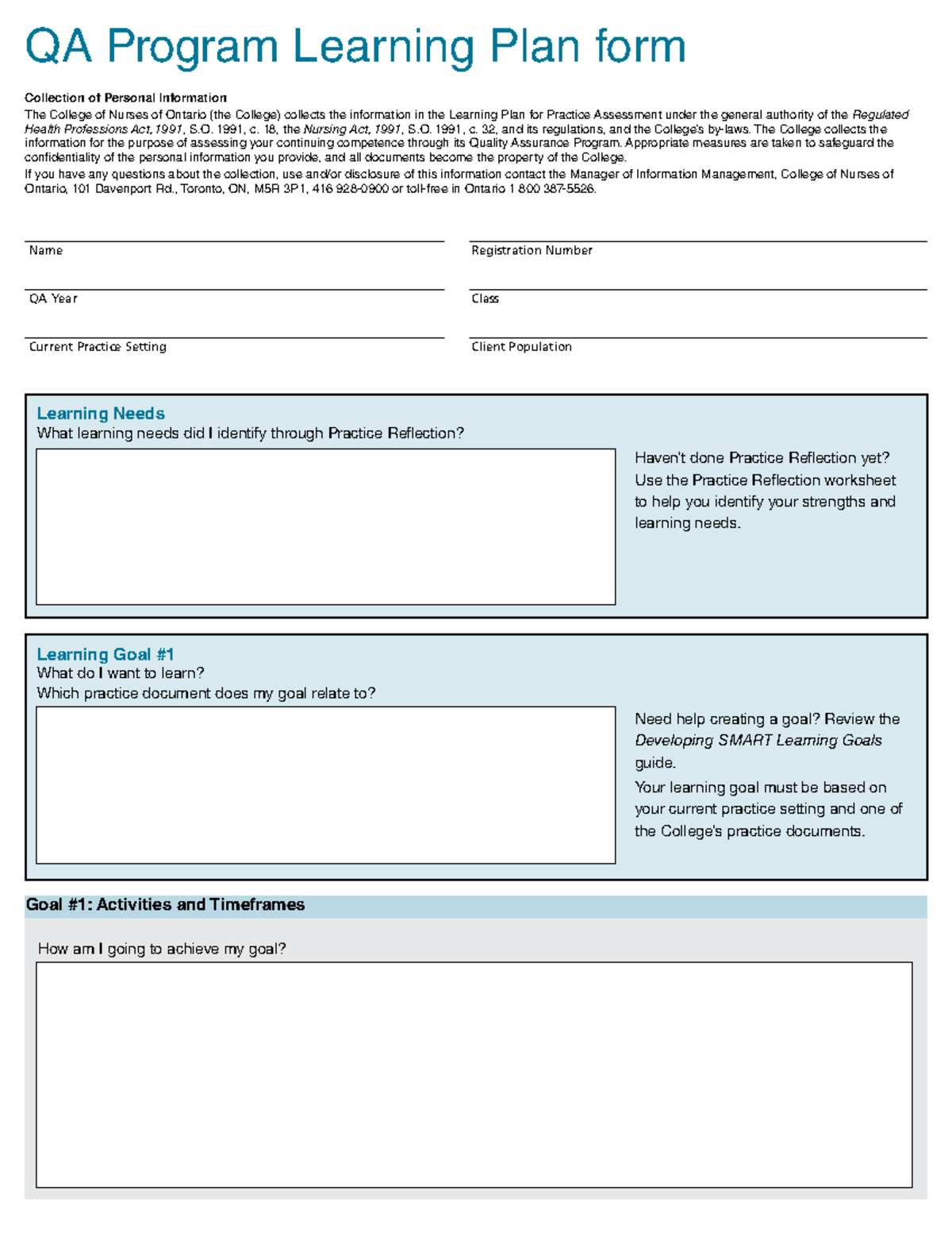 QA Learning Plan Form - Pre-Grad Clinical Competency Assessment - Studocu