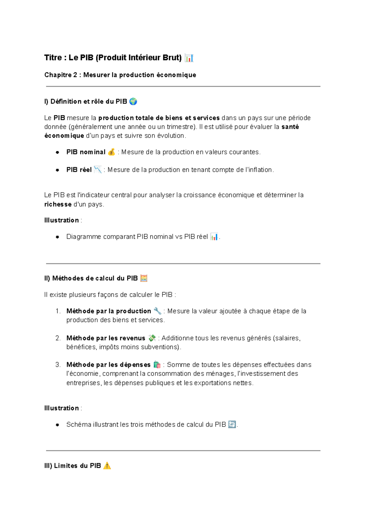 Macroéconomie Chapitre 2 : Analyse et Calcul du PIB - Studocu