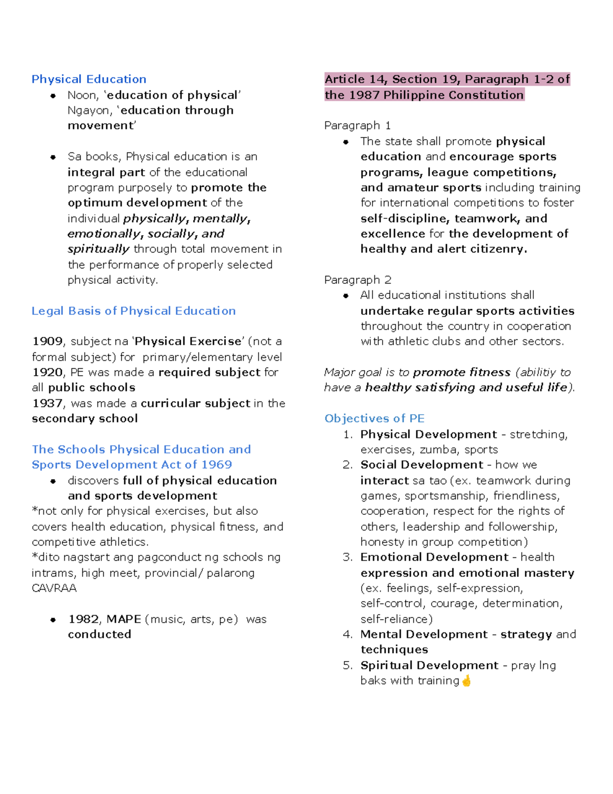 PE11 Sem 2: Comprehensive Notes on Physical Education Development - Studocu