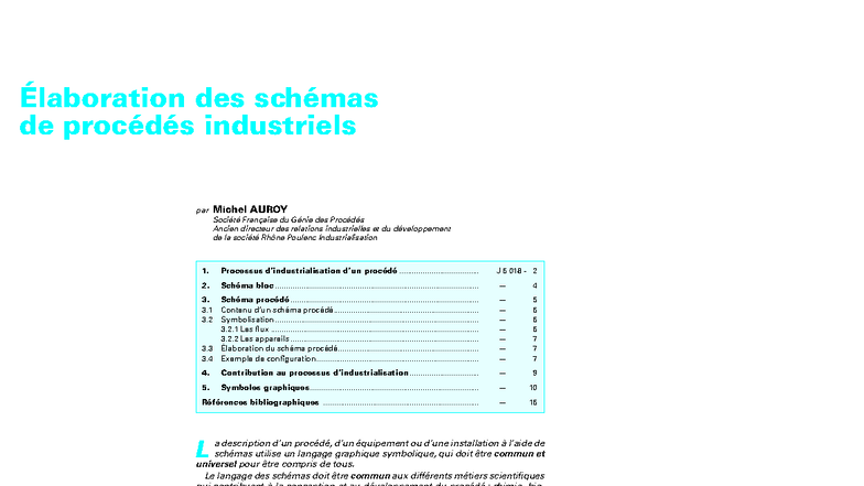ÉLABORATION DES SCHÉMAS DE PROCÉDÉS INDUSTRIELS - J 6 018 - Studocu