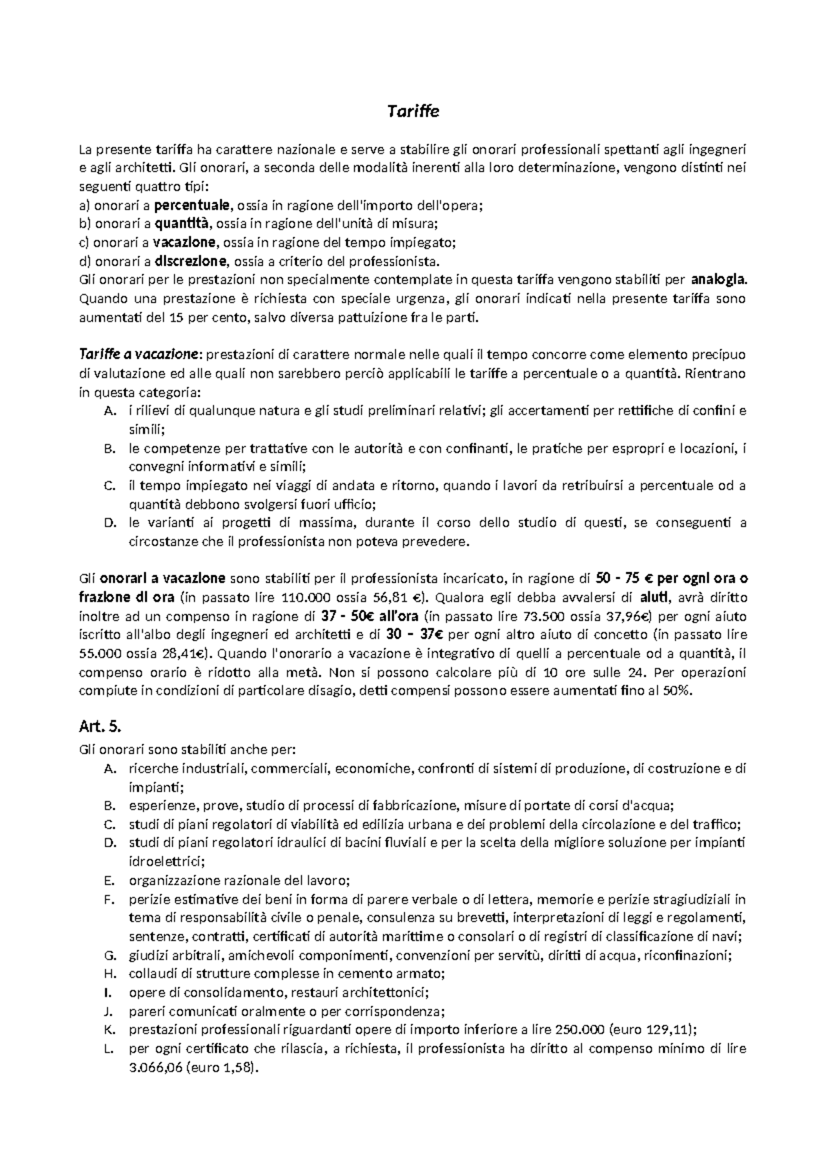 3 Lavori Privati Tariffa - Tariffe La presente tariffa ha carattere ...