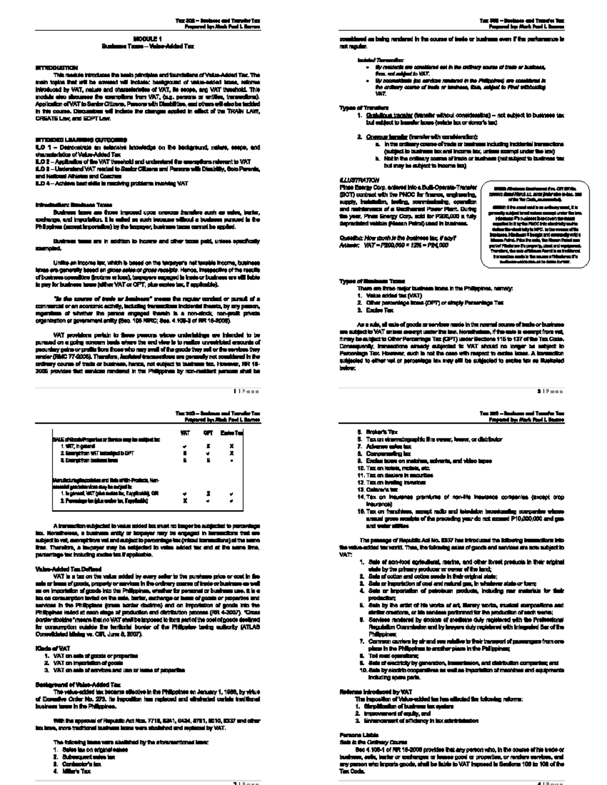 Tax 302 - Business and Transfer Tax Comprehensive Notes and Module ...