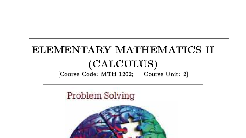 Elementary Mathematics II (Calculus) - Theory & Practice Notes MTH ...