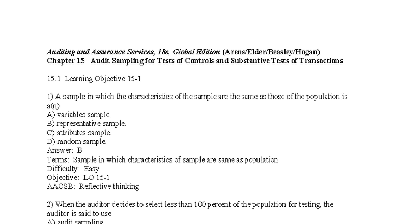 Chapter 15 - Audit Sampling for Tests of Controls and Transactions ...
