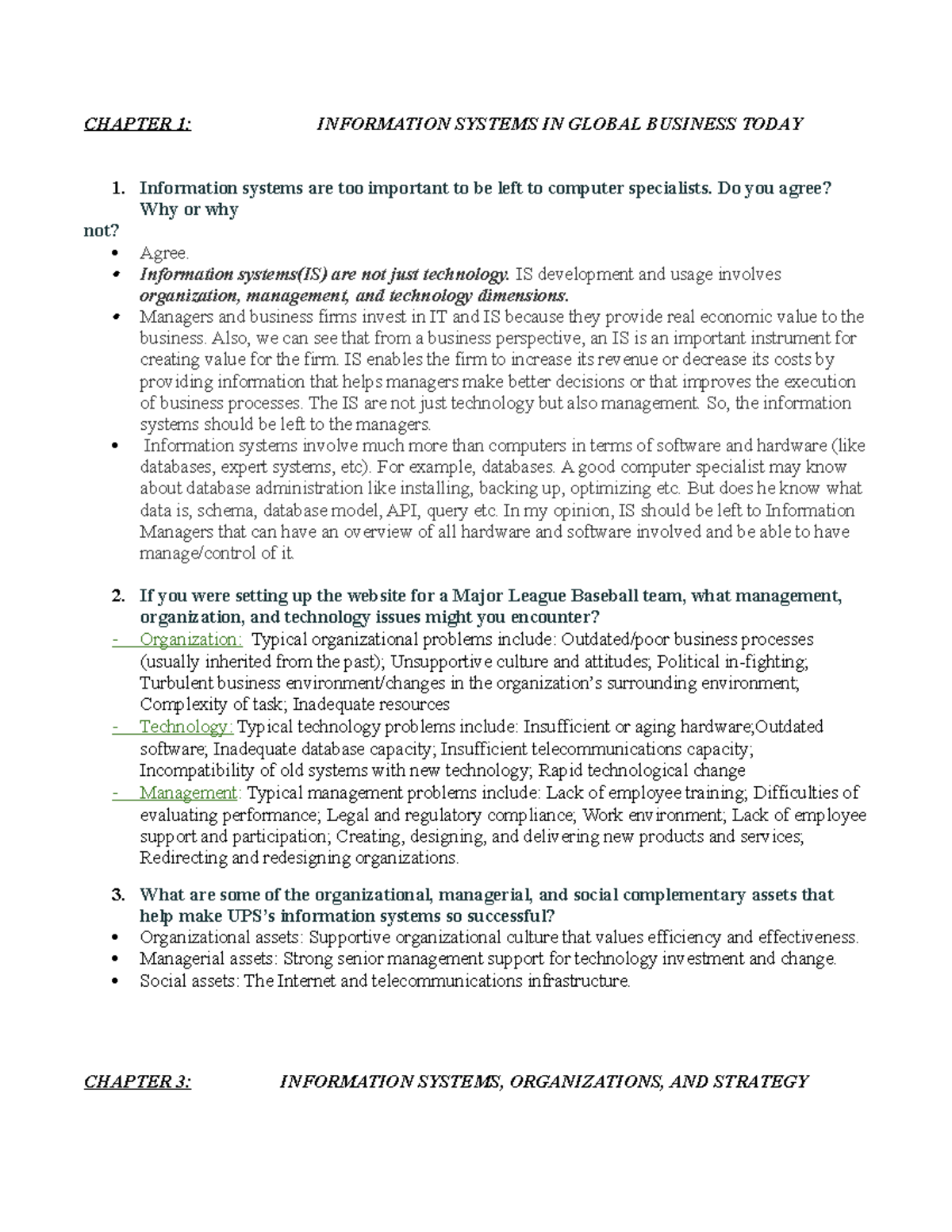 Chapter 1 - Information Systems in Global Business Today - Studocu