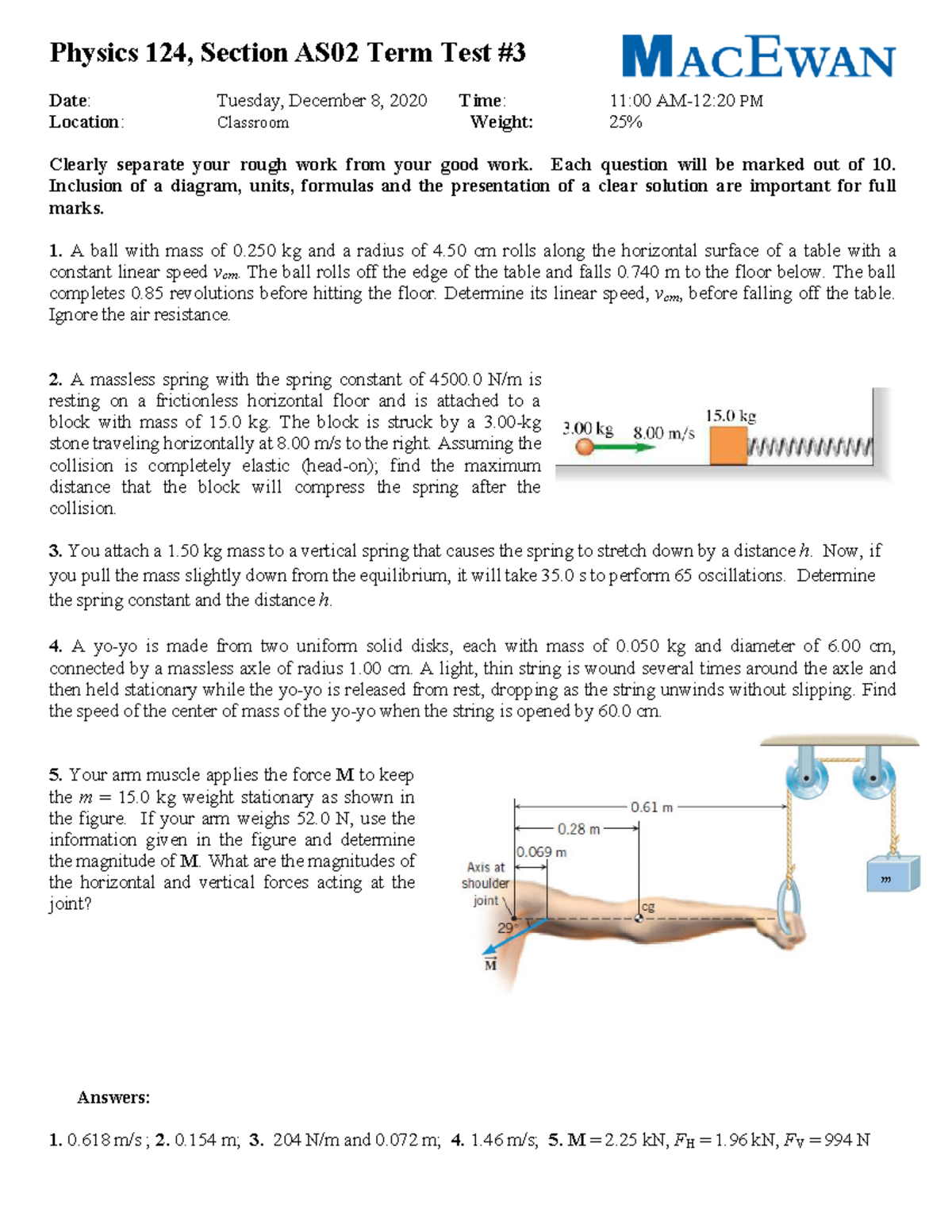 Physics 124 Term Test #3 Practice Problems and Solutions - Studocu