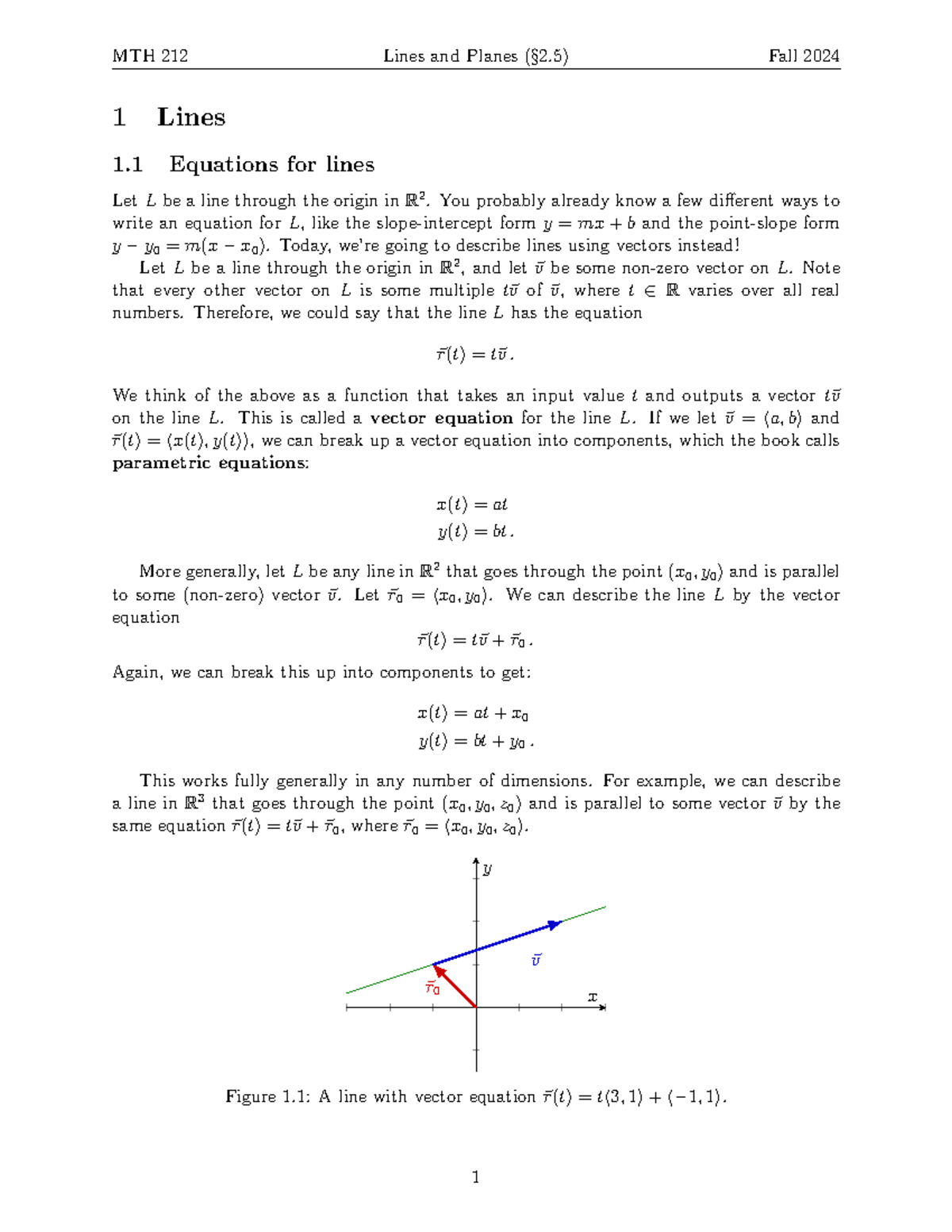 Calc III 1 - lec - 1 Lines 1 Equations for lines Let L be a line ...