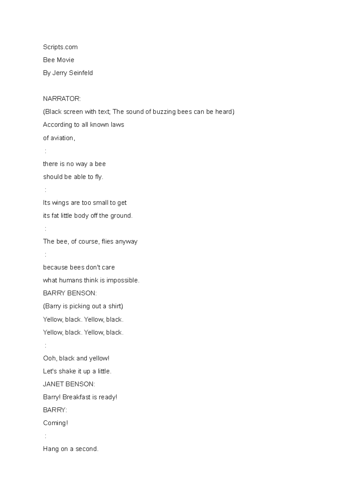 7PS1B20 Bee Movie Script: A Hilarious Journey Through the Hive ...