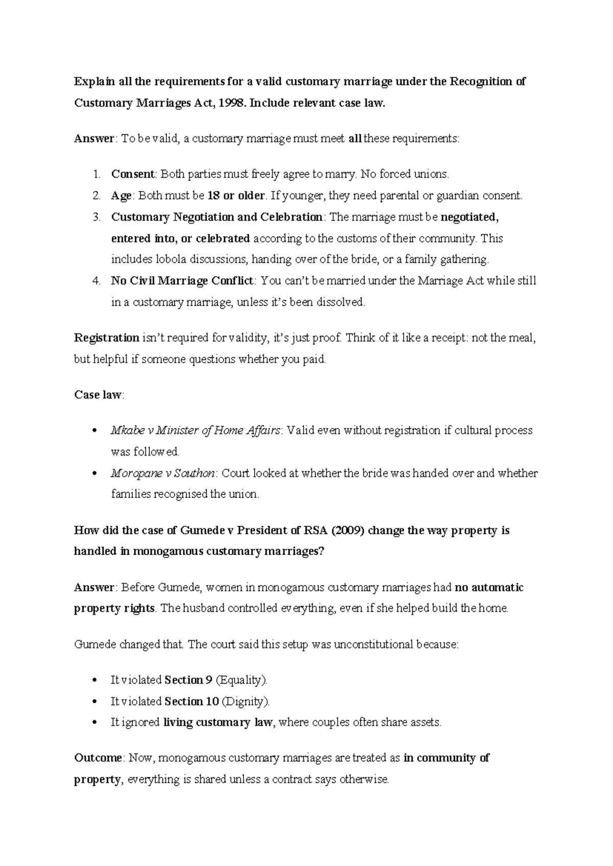 Requirements for Valid Customary Marriage under RCMA 1998 - Studocu