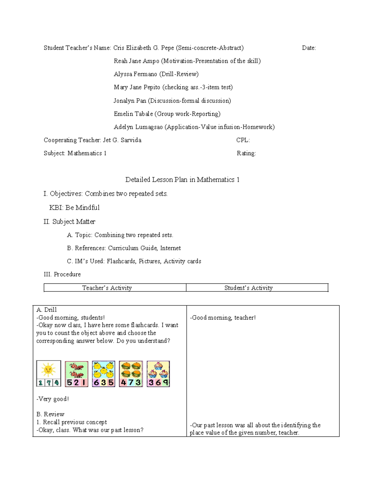 Detailed Lesson Plan in Mathematics 1 (DLP) - SIR JET - Studocu