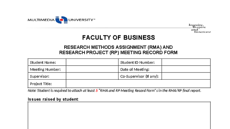 RMA and RP Meeting Record Form v2016-01 - FACULTY OF BUSINESSFACULTY OF ...