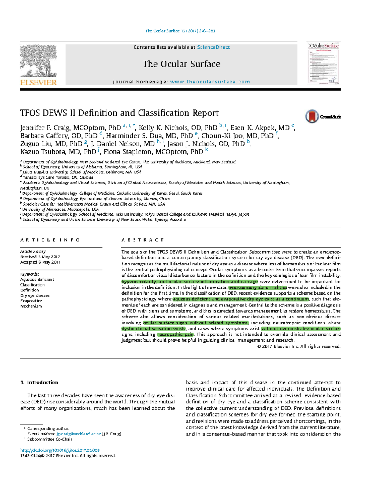 TFOS DEWS II: Definition & Classification of Dry Eye Disease (DED ...