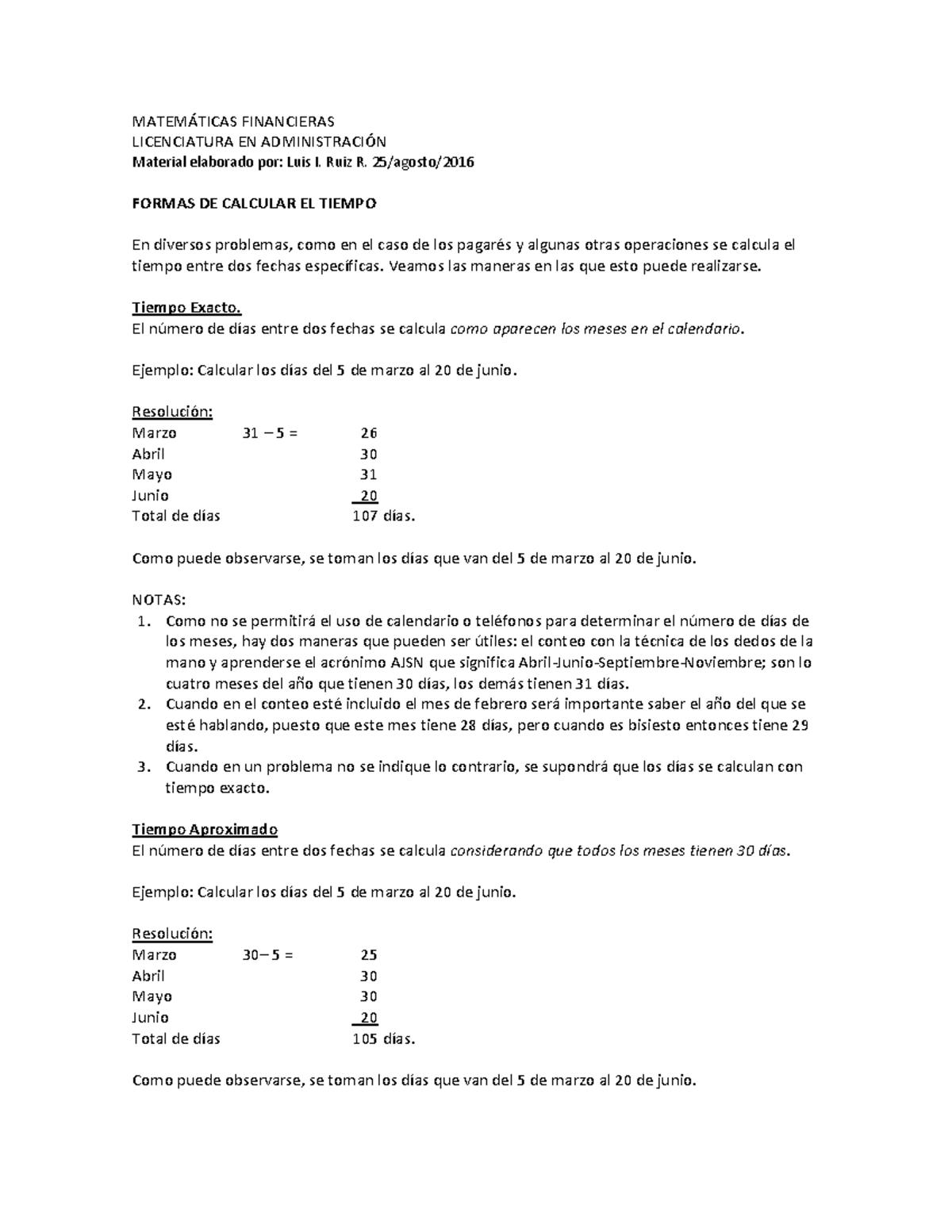 U1: Calculo del Tiempo entre Fechas en Matemáticas Financieras - Studocu