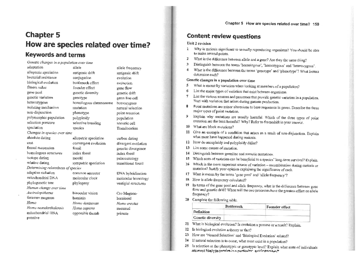 VCE Biology Units 3 4 Chapter 5: Evolution and Species Relationships ...