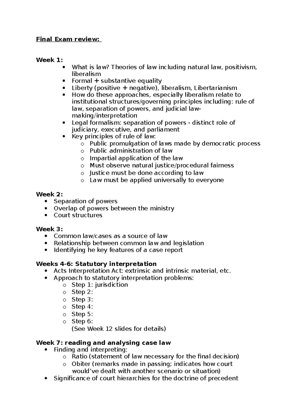 Foundations of Law Final Exam Review Notes: Key Concepts & Guide - Studocu