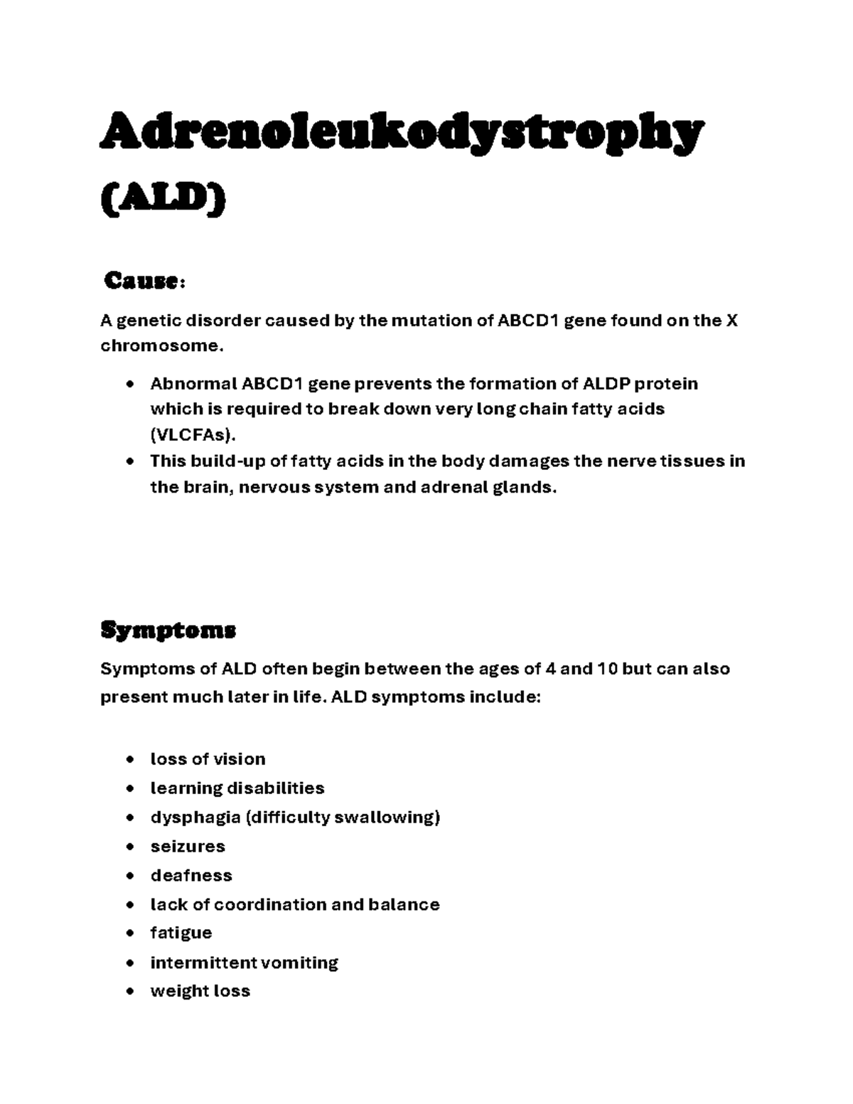 Adrenoleukodystrophy (ALD) Overview: Causes, Symptoms, and Treatments ...