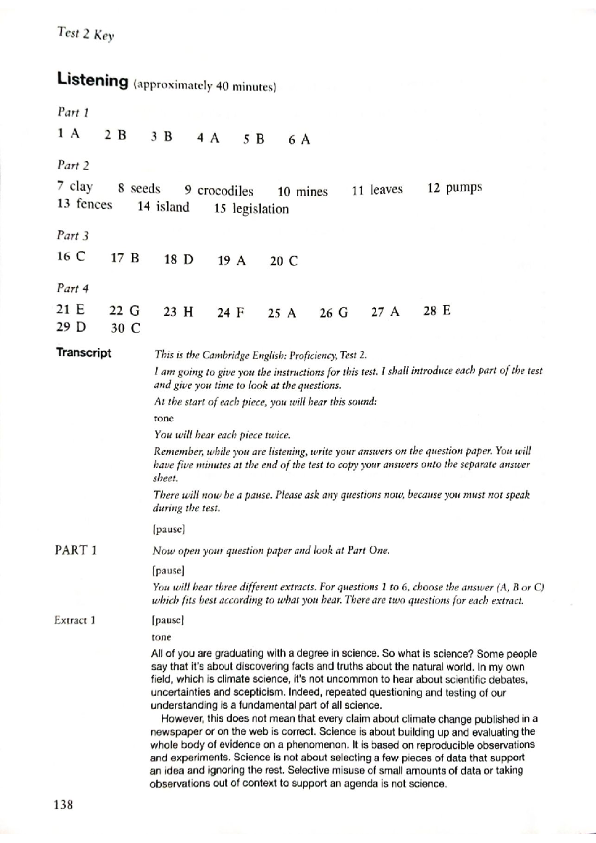 Test 2 Key Listening Answers - Cambridge English Proficiency - Studocu
