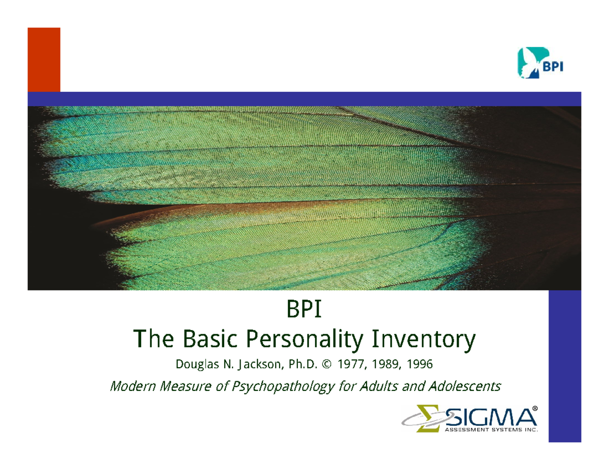 BPI: The Basic Personality Inventory Overview and Applications - Studocu